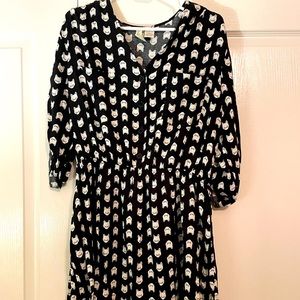 Mimi Chica- Navy Blue & Cream Kitty 3/4 length sleeve dress